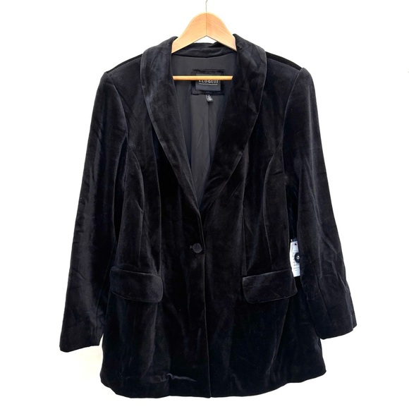 Eloquii Slim Tuxedo Blazer Shawl Collar Black Velvet Pockets 16 NEW - Picture 4 of 12